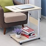 Dland 昇降式サイドテーブル サイドテーブル ノートパソコンスタンド ベッドサイドテーブル 収納棚 付き ナイトテーブル キャスター付きナチュラル1