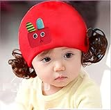ニット帽 赤ちゃん 3カ月 ～ 4歳 子供ハット かつら ウィッグ 付き 新生児 お洒落 伸縮性がある ヘアバンド ヘアアクセサリー 出産祝い プレゼント 写真小道具, ロボット ウサギ レッド