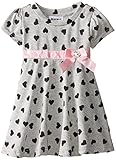 Blueberi Boulevard Baby Girls' Flocked Heart Knit Dress Grey 12 Months [並行輸入品]