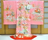 お宮参り 着物 女の子 初着 産着　om-l-142 【女の子用お守りフードセット，贈答用化粧箱，きもの保存用たとう紙 プレゼント！】