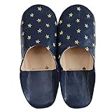 [mocororo] モロッコ バブーシュ luxe 本革 スター 星柄刺繍 ルームシューズ スリッパ メンズ・レディース モコロロ レディース,LittleStarNavy