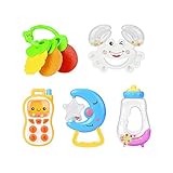 Rattle Teether Setベビーおもちゃ、Godr 5点Rattle & TeetherリングHand Bellおもちゃ幼児、新生児の赤ちゃん、幼児、キャンディ色（ランダムカラー）