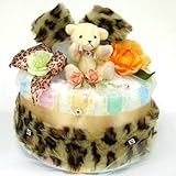 テディベアおむつケーキ！お洒落なファーリボンのくまさんオムツケーキ1段　出産祝い S