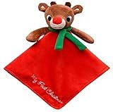 Baby's Plush Rudolph the Red-Nosed Reindeer Rattle "My First Christmas" Security Blanket by Rashti &