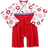 ベビー 赤ちゃん 着物 袴 和装 子供 ジンベエ セット 甚平 フォーマル ロンパース キッズ カバーオール 紋付袴 子供服 (80, 2A-桜の花が咲く)