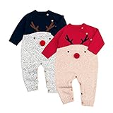 POTOJP クリスマス コスチューム ニット ロンパース 暖かい 子供服 長袖 ヘラジカ柄 毛糸 カバーオール ベビー服 キッズ服 パジャマ ミング服 満月/出産祝い/プレゼント (レッド, 80)