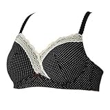 (犬印)INUJIRUSHI 母乳もれも安心 ドット柄プリント ハーフトップブラジャー(BK-ブラック、L)