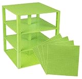 Premium Neon Green Stackable Base Plates - 4 Pack 10" x 10" Baseplate Bundle with 30 New and Improve