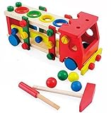 木のおもちゃ トラック 幼児 知育玩具 ミニ ドライバー ハンマー 付き (A)