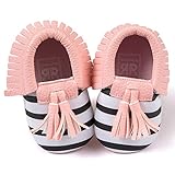 ゴシレ Gosear かわいい タッセルスタイル コットンシューアッパー 乳児の赤ちゃん ベビー女靴 シューズ 合う 12ヶ月から18ヶ月の赤ちゃん 黒と白のストライプ サイズ13