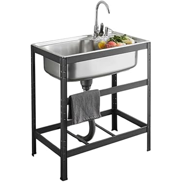 屋外 流し台 ステンレス W83×D43×H109cm 組み立て簡単 収納棚付 国内即日発送】【囲い付きで便利】屋外 流し台 ステンレス W83×D43.5×H109.