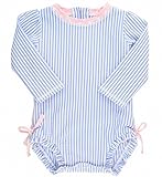 RuffleButts ラッフルバッツ 水着 長袖ラッシュガード ブルーシアサッカー ワンピース (6-12m(70cm)) [並行輸入品]