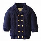 裏ボア ニットジャケット キッズ ニットカーディガン ダブルボタン ベビー 厚手 暖い (ネイビー, S)