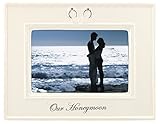 Malden International Designs Glazed Ceramic With Silver Accents Our Honeymoon Picture Frame, 4x6, Wh