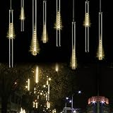 WDYK ソーラーストリングライト LEDツララスティックライト イルミネーション 流星雨 144LED 30CM 8本セット (ウォームホワイト)