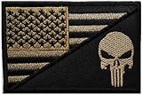 [PHOENIX IKKI] 24タイプ 星条旗 USA アメリカ合衆国 米国 国旗エンブレム サバゲーミリタリーパッチ 布 刺繍 ワッペン 腕章 紋章 マジックテープ アップリケ 8cm×5cm Punisher2 brown