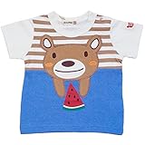 【本体綿100％】2017年 夏物 ZOOMIC ズーミック 天竺 ボーダー切替 アップリケ 半袖Ｔシャツ くま◇95cm