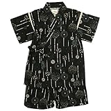 ベビー 甚平 男の子 じんべい 花火柄 日本製生地 和柄 綿100% スーツ上下 ベビー服 花火-黒-1020 90cm