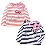 ベビー服 女の子 Tシャツ 長袖 HELLO KITTY ハローキティ ボーダー柄 キャラクターラメプリント リボン装飾 女児 ベビー (1.ピンク/95cm)