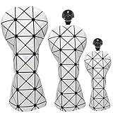 ゴルフヘッドカバーウッド用 人気 Miyake Style ドライバーカバー フェアウェイウッドカバー ユティリティーカバー/ハイブリッドカバー オシャレデザイン 番号タグ付き 高級レザー製 単品 3枚セットホワイト (DR+FW+UT 3pcs (white))