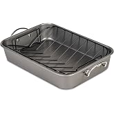 Glad Roasting Pan Nonstick 11x15 - Heavy Duty Metal Bakeware Dish with Rack - Large Oven Roaster Tray for Baking Turkey, Chic