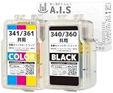 BC-360 XL(BK/顔料ブラック) + BC-361 XL(CL/カラー) 合計2本セット 詰め替えインク (大容量) 360 361 BC360 BC361 BC-360xl BC-361xl 補充用インク 純正カートリッジ対応 Canon互換 対応機種: PIXUS TS5330 / TS5430 A.I.S製