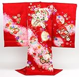 お宮参り 着物 女児 祝着 正絹「赤色にピンク色のぼかし　御所車と鈴」お宮参り・産着