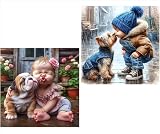 Amyaker ダイヤモンドアート キット 丸いビーズ 犬 子供 2個セット ダイアモンドビーズ絵画キット DIY 手作り絵画 モザイクアート 5D モザイクアート ダイヤモンド塗装 全面貼り付けタイプ 30x30cm