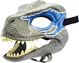 Auybuig 本物そっくり ラバー 恐竜 マスク フルフェイス かぶりもの アニマルマスク 恐竜 どっきり 動物 アニマル お面 コスプレ 仮装 道具 パーティー ハロウィン (ブルー目)
