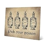 Pick Your Poison – ブラウン – Distressed Macabreビンテージビクトリア朝線図面エッチングの4 BottlesツガArsenic Cyanide Strychnin
