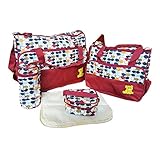 Perfk マザーズバッグセット　バッグ　ママバッグ　マザーズバック　ショルダーバッグ　おむつポーチ　哺乳瓶ケース　レディース　全5色　　 - 赤