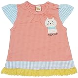 【本体綿100%】2016年 夏物 UZUCHAT ウズチャット 天竺 布帛切替アップリケ フレンチ 半袖Ｔシャツ UZULAND ウズランド 胴-サーモンピンク◇80cm