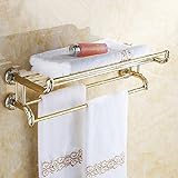 ウォールマウントゴールドメッキバスタオルホルダータオル棚ソリッドブラスクリエイティブデザインタオルラックタオルバー
