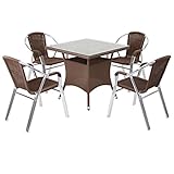 人工ラタンチェア4脚 四角テーブル1台 5点セット 強化ガラス ウォールナット 籐 肘掛けカバー付 家具 ファニチャー インテリア スタッキングチェア リビング chair 椅子 南国 アジアン バリ