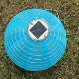 Jimeng　直径30CM　防水　ソーラー発電　提灯　ランタン　イルミネーション　太陽光パネル搭載　和風　折り畳み式　ブルー