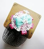 オリジナル ハンドメイド ブルーバレリーナ ピンクフラワー リボン パール ローズ ラインストーン　 バレッタネット No.74