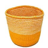 ORIKAGO かご S － 果物 パン ゴミ箱 北欧 子供部屋 入れ物 丸 － ハーフボーダー イエロー・ナチュラル