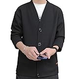 [エブリワンラフス] メンズ カーディガン ニット 服 大きいサイズ カジュアル 長袖 無地 おしゃれ 春秋服 ビジネス ロング 薄手 オフィス カジュアル vネック カーデガン (L, ブラック)