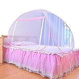 Dewel　蚊帳（かや)　虫除け　蚊よけ　密度が高い　１ドアタイプ　持ち運べる　収納便利　 ワンタッチ・折りたたみ式・底付き 選べる2色 (ピンク, シングル)