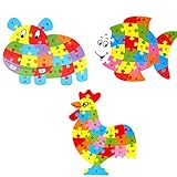 MORA 積み木 パズルおもちゃ 天才脳はじめてのパズル 子供向け 可愛い動物のパズル 幼児教育パズル26個英字アルファベット 子供のプレゼント 木製品 三つのセット