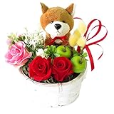 誕生日プレゼント 女性 花 プレゼント プリザーブドフラワーのバラと柴犬のフラワーアレンジメント 犬 アレンジメント