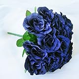 tableclothsfactory 4個ベルベット人工Roses Wedding Bouquets – ネイビーブルー