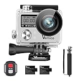 Vemico アクションカメラ 4K ウェアラブルカメラ 防水 カメラ アクションカム WIFI搭載 1600万画素 前面と背面ダブルインチ液晶画面 170度広角 40m防水 スポーツカメラ リモコン付き 2個1050電池式取付自由 自撮り棒付き (シルバー)