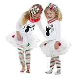 gbsellキッズ幼児用ベビーガールズクリスマス服装鹿Tシャツ+チュチュボールドレスストライプパンツセット