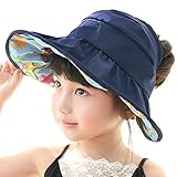 Demiawaking 子供サンバイザー　可愛い　防水防晒大檐帽　折りたたみ式　綿＋ポリエステル　50－52cm可調節 (深いブルー)