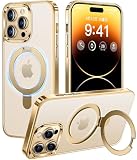 【8年間の技術結晶！4in1超万能モデル】CASEKOO iPhone14Pro 用 ケース クリア 米軍MIL規格 耐衝撃 隠しスタンド 横縦両立 MagSafe対応 黄変防止 透明 ストラップホール付き ワイヤレス充電対応 アイホン14pro 用 ケース 6.1インチ カバー「MagicStand」（ゴールド・デザートチタニウム）