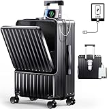 BARGOHOY フロントオープン スーツケース 軽量 多機能 キャリーケース カップホルダー/隠しフック機能付き