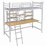 ロフトベッド・デスクセット 【シングルサイズ】 シルバー 二口コンセント 梯子 宮付き メッシュ床 KH-3357MTS