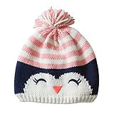 (よキーよ)Yokeeyo ニット帽 可愛いボンボン付き帽子 毛糸　ニットキャップ　ベビー用ハット 赤ちゃん　大人キャップ キッズ 女の子 秋冬　防寒　刺繍　スタイリッシュ　縞模様　ミミズク柄