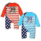 (レッド/80cm)ベビー服 男の子 カバーオール 長袖 アメリカン ボーダー 星柄 トラ ロゴプリント 前開き スナップボタン 男児 ベビー